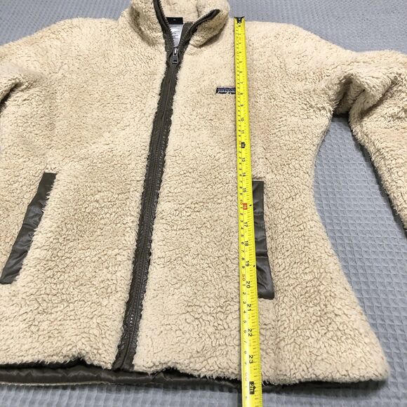 Patagonia Fuzzy Jacket Women M Polar Fleece Zip Up Ivory Sherpa Pocket Neutral - Picture 14 of 15